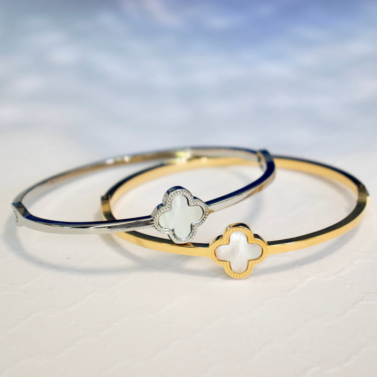 MOTHER OF PEARL CLOVER BANGLE